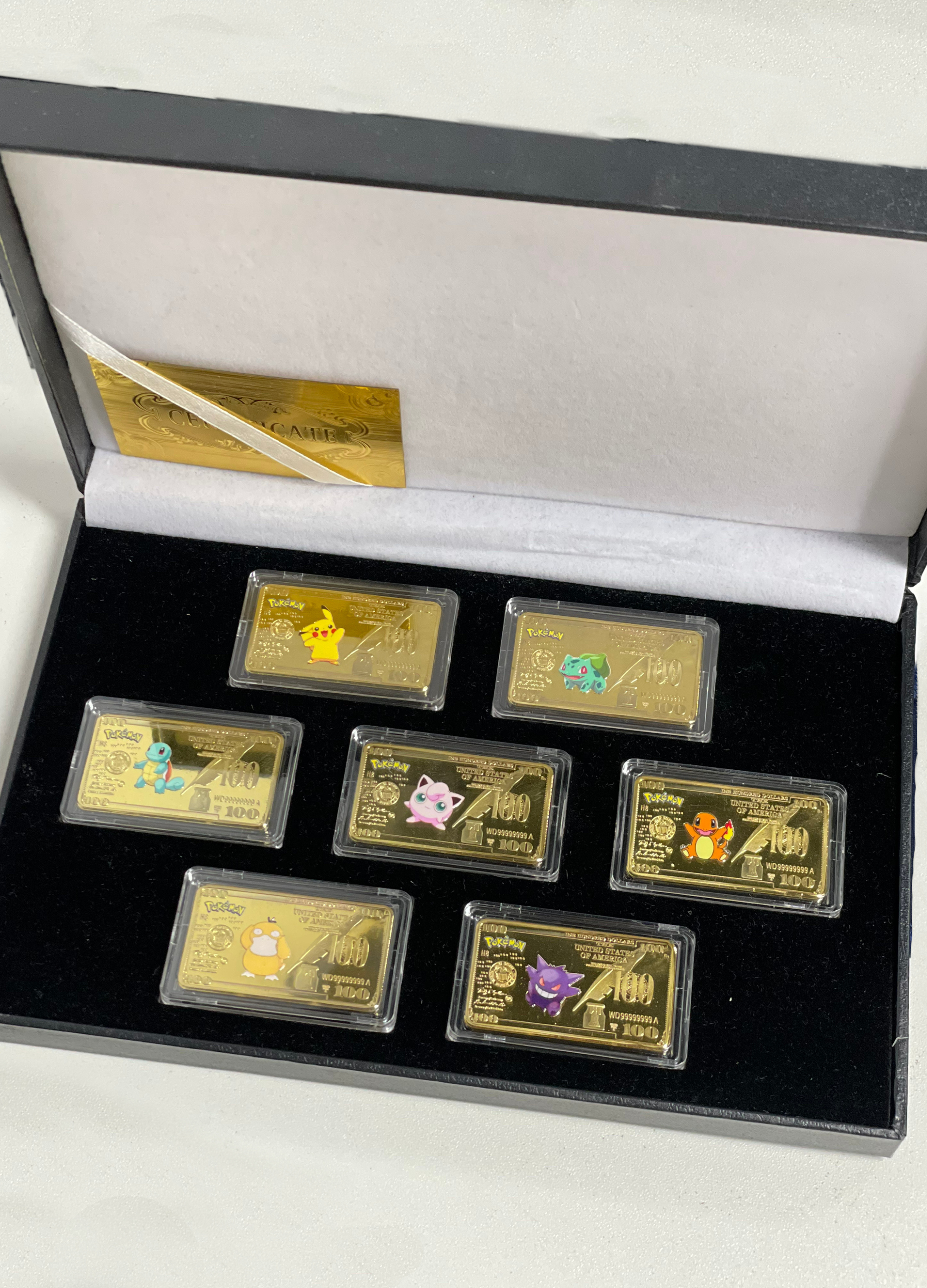 gold bar pokemon card 7 Piece Pokemon Gold Bar 1oz Bullion Box Set (Gold Plated)