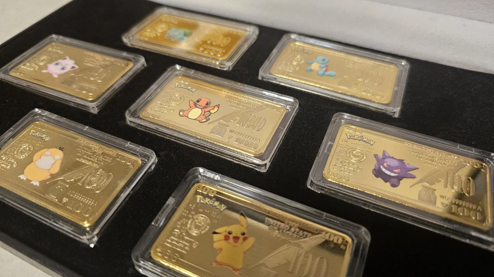 7 Piece Pokemon Gold Bar 1oz Bullion Box Set (Gold Plated) Vyu33Cards